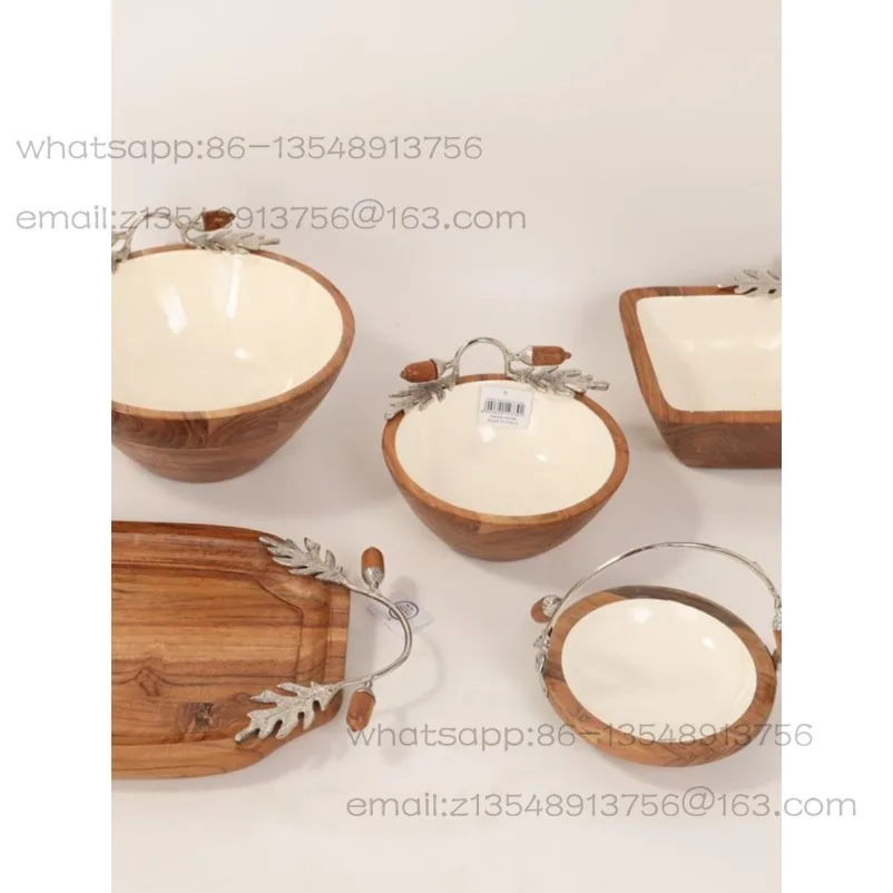 American mango wood metal handle fruit tray square tray storage tray coffee table home decoration ornament