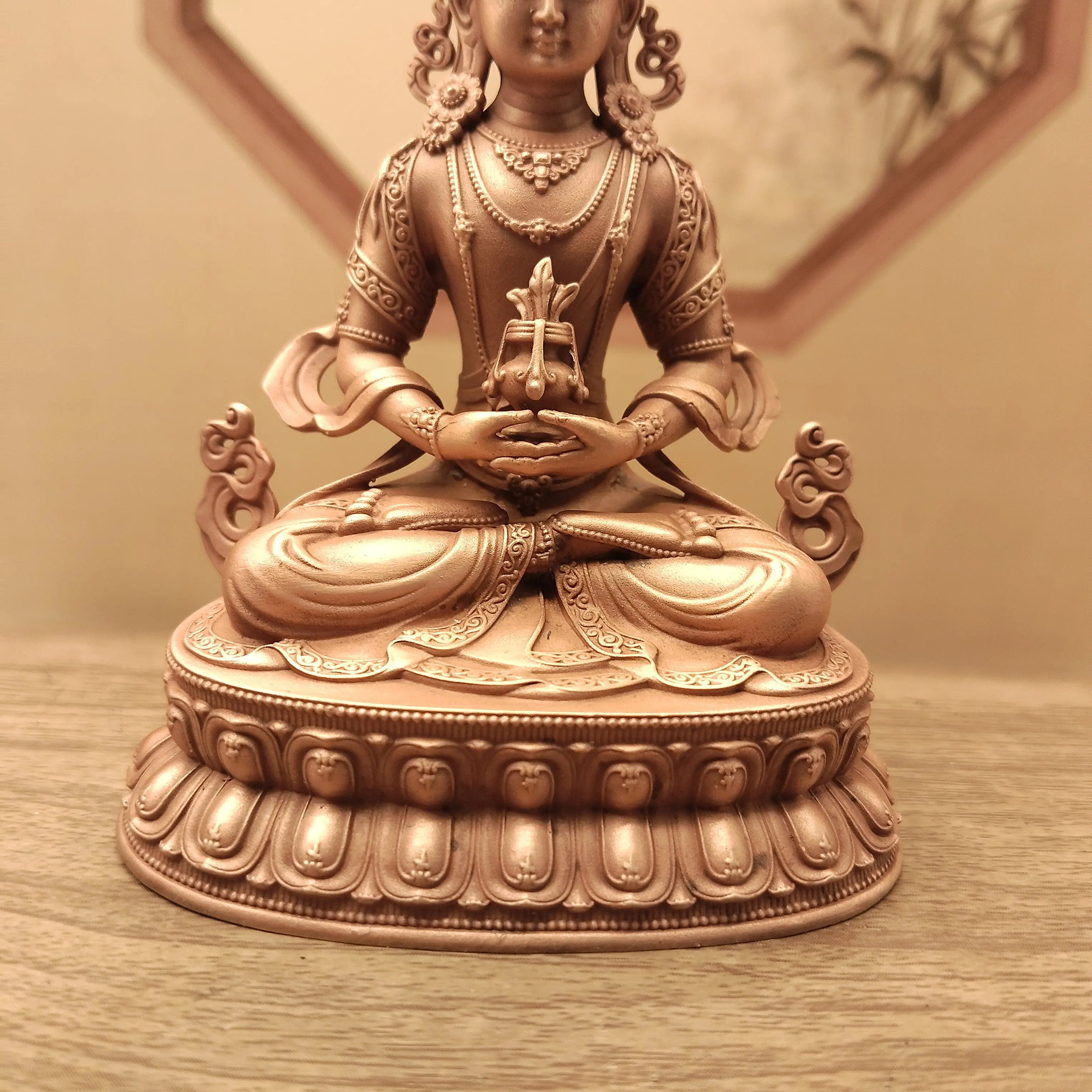 Nepal Craft Red Copper Amitayus Longevity Buddha Statue 10cm Home Car Altar Blessing