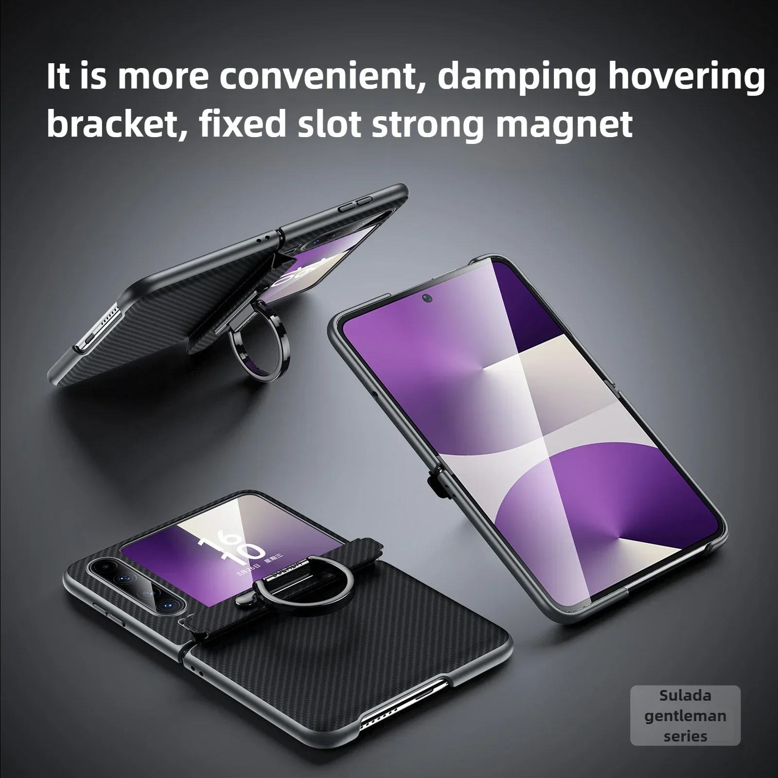 

Original SULADA Carbon Fiber Pattern Leather Case for Huawei Pura X PuraX Ring Holder Bracket Center Axis Hinge Cover