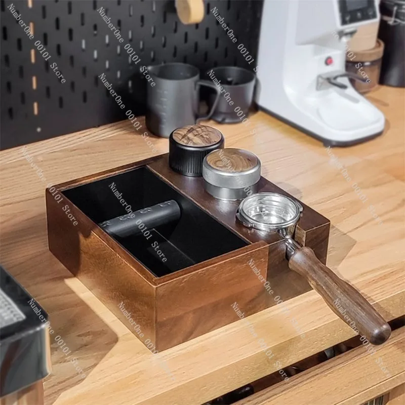 Four-in-One Coffee Crumb Box, Italian Coffee Machine Handle Stand, Storage Crumb Box, Walnut Wood Powder Pressing Seat