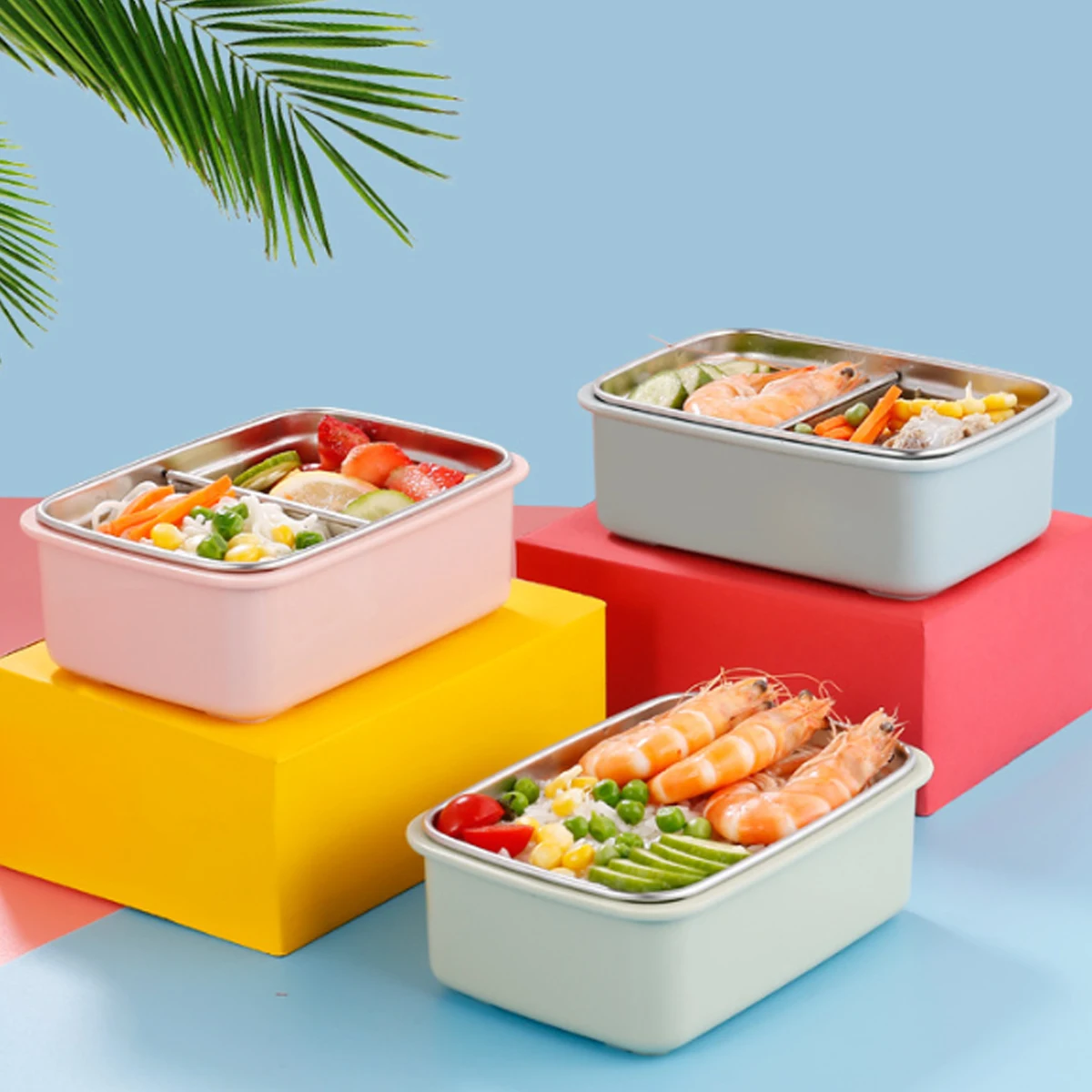 

900 Ml Stainless Steel PP Material Large Capacity Moveable Separator Student Lunch Box Portable Food Container
