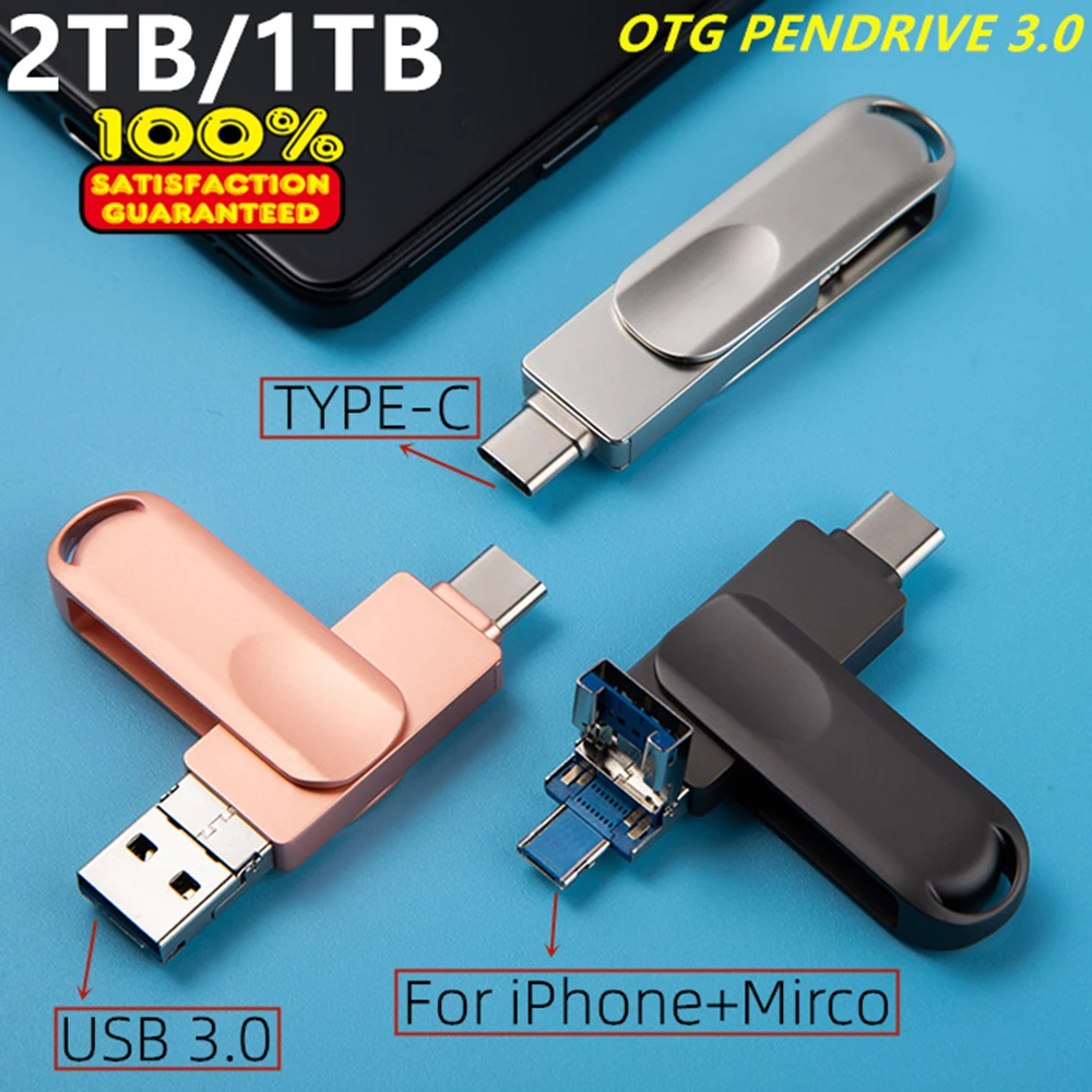 For iPhone 2TB 3.0 OTG 4 In 1 USB Pen Drive 1TB USB 3.0 TYPE-C USB Flash Drives Mobile Phone Memory Stick High Speed USB Stick