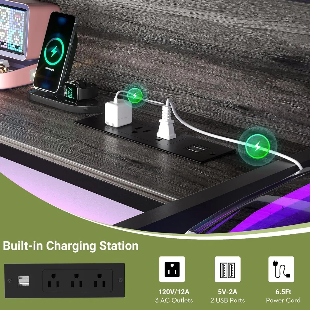 53 Inch Desk with Power Outlets and USB Ports, Computer Desk with 1.4 Inch Thicker Desktop, Heavy Duty Study Writing Table with