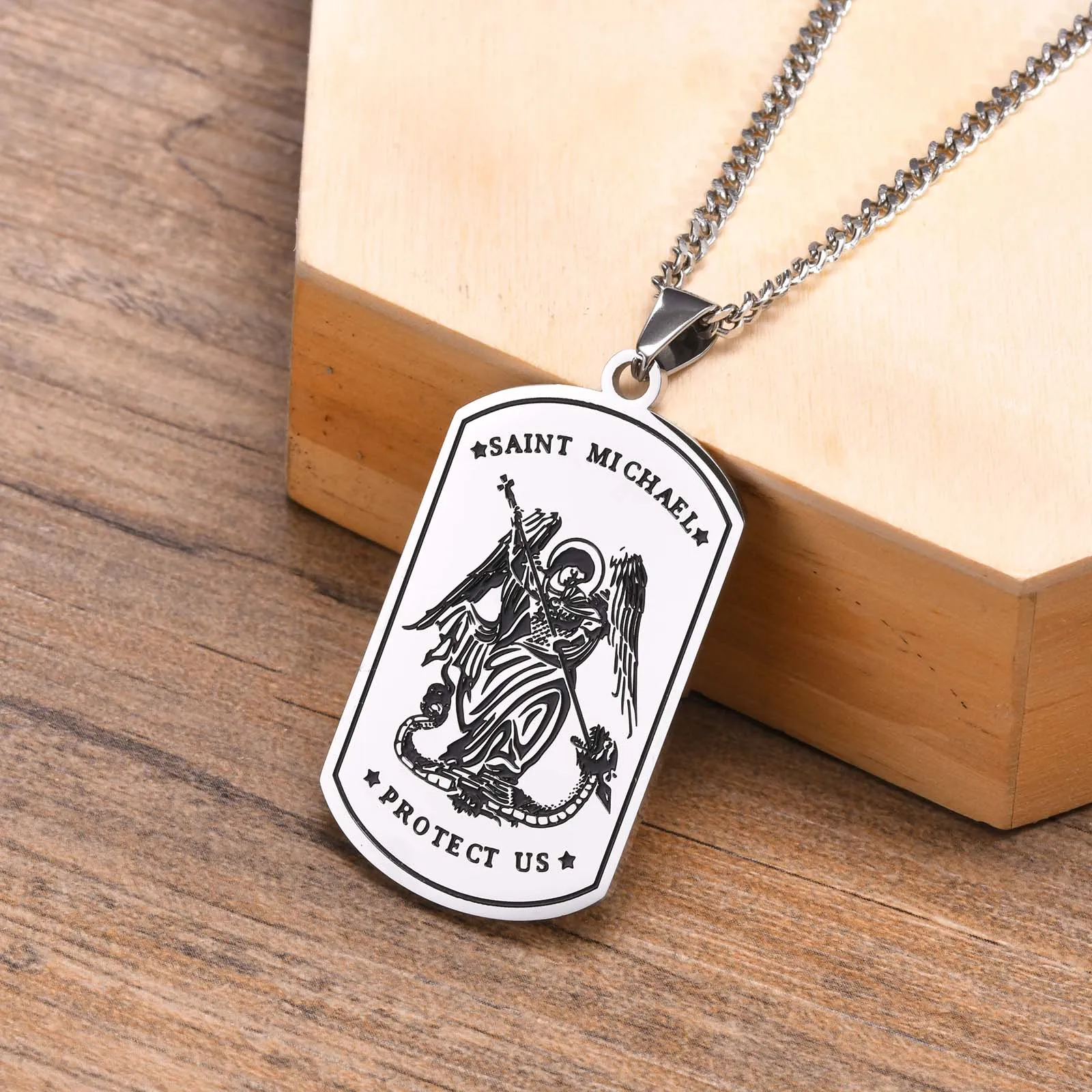 Vnox Michael St Christopher Necklaces for Men, Angle Saint Micheal Amulet Pendant, Faith Protection Jewelry