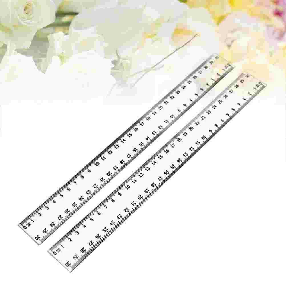 2 Pcs Measuring Rulermeasuring Tool Transparent Straight Twig Colored Pencils The 30cm Teaching Tools