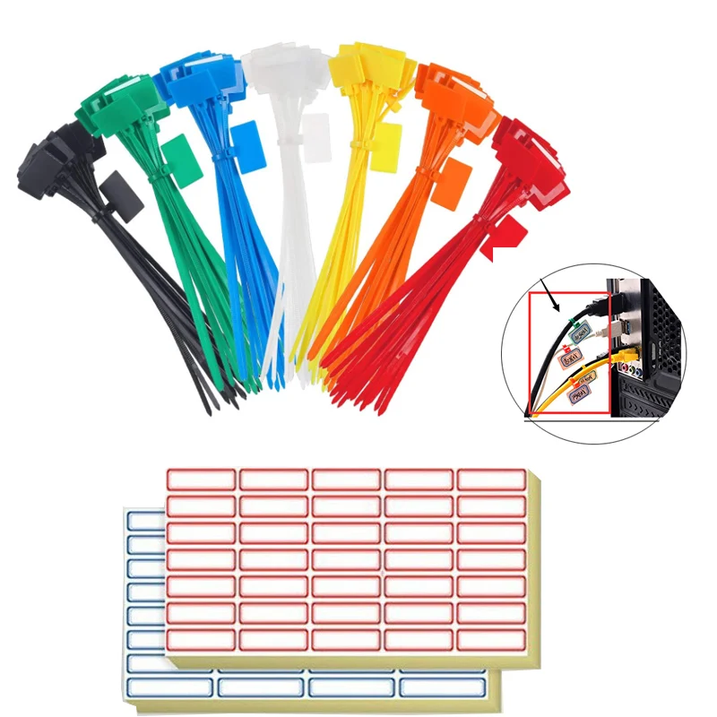 

100pcs Label ties Nylon Cable Ties Tag Labels Plastic Loop Ties Markers Cable Tag Self-locking Zip Ties /self-adhesive label