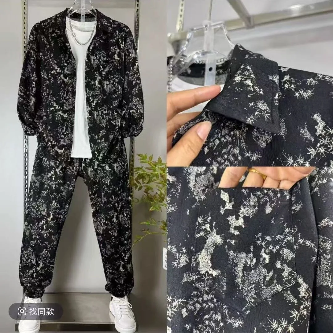 

Spring/Summer 2026 new Men's casual set, fashionable long-sleeved shirt and long pants two-piece set, thin men's complete set