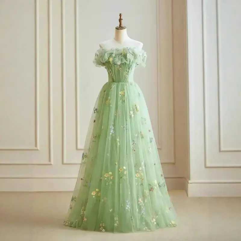 Strapless Sleeveless Dress Embroidered Evening Gown Sweet And Simple Student Coming Of Age Ceremony Fairy Style Dress Customized