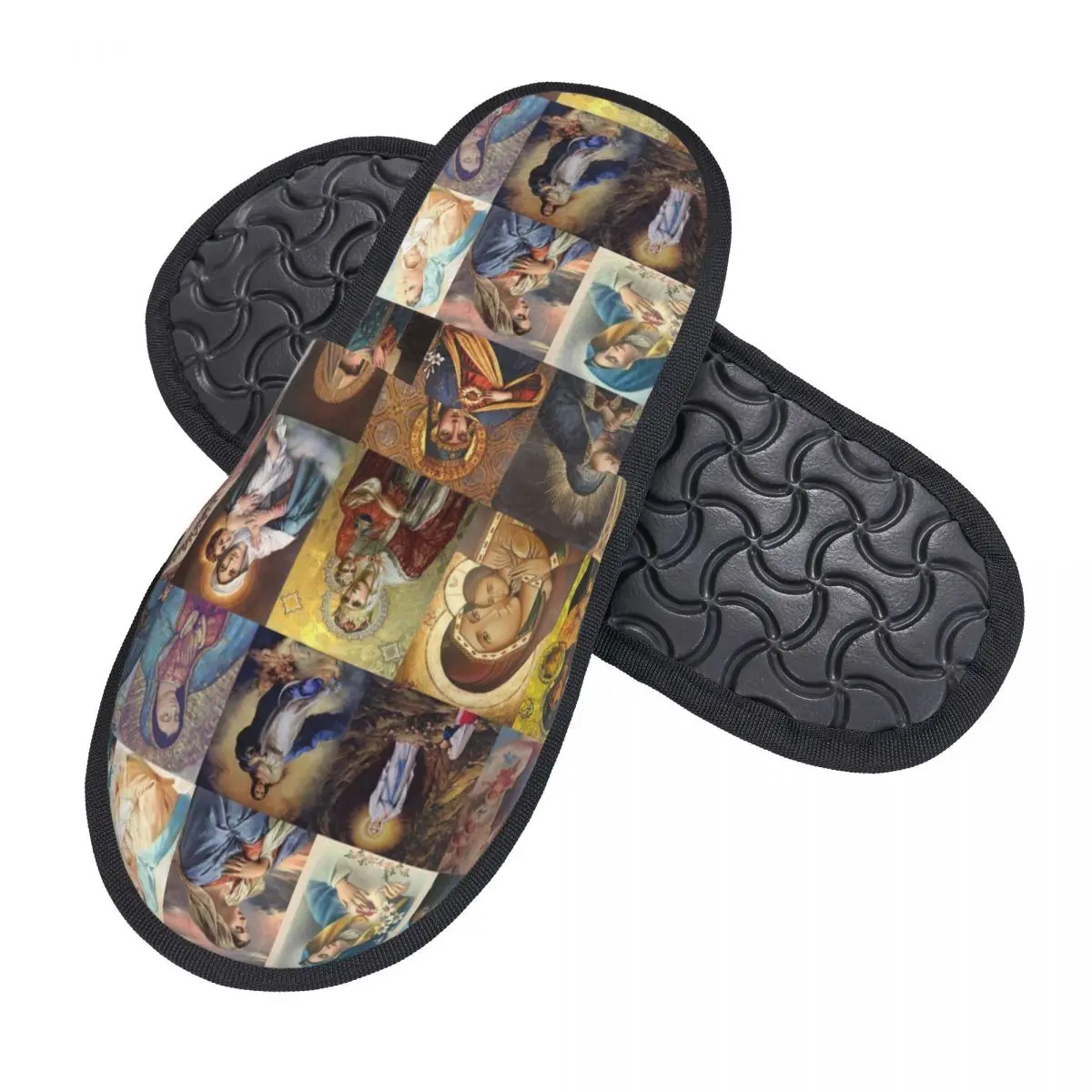 Virgin Mary House Slippers Women Soft Memory Foam Catholic Christian Slip On Bedroom Slipper Shoes