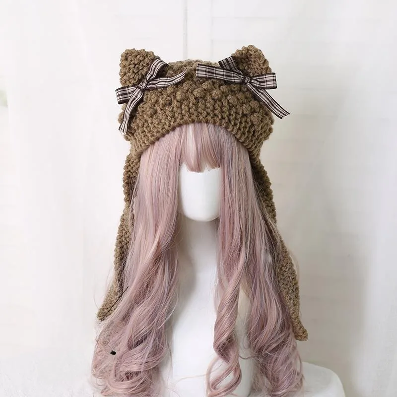 Japanese Soft Sister Sweet Cute Cat Ears Hats Protection Knitted Sweater Hat Y2k Birthday Gift New Autumn and Winter