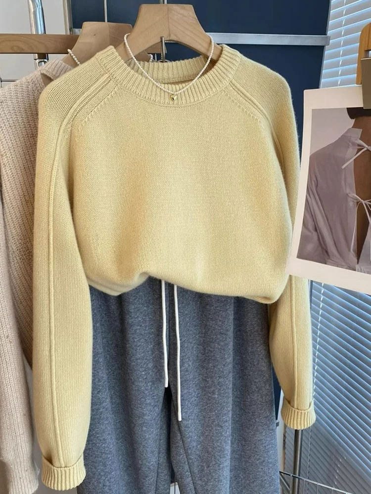 

Ele круглый трикотаж Ne Camere, мягкий уютный свитер, универсальный базовый слой, корейский свободный крой, однотонный, для поездок на работу, мода