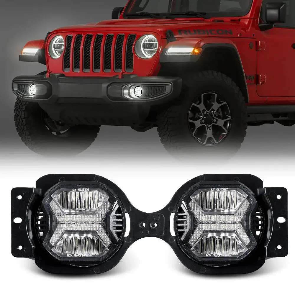 

E24 Approved Pair LED Fog Lights DRL Offroad For Jeep Wrangler JL 2018-2023