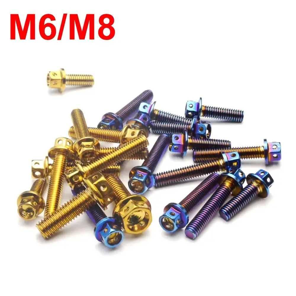 M6 M8 Titanium Bolt 10/15/20/25/30/35/40/45/50/60 With Drilled Holes Hex Head Screws Gold/Burnt Blue Hex Head Bolts Motorcycle