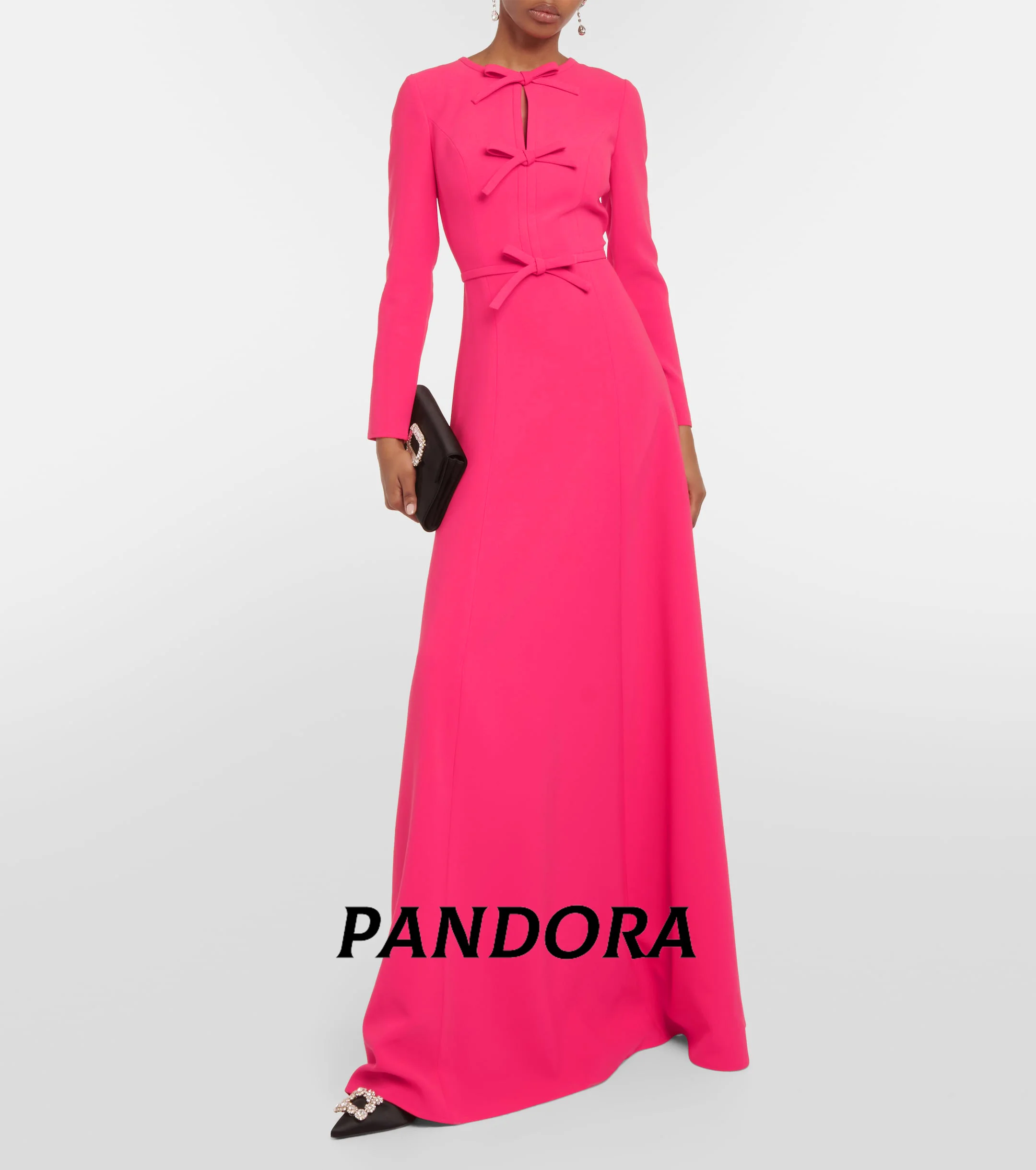 

Pandora O-neck Bow Haute Couture Dress Long Sleeve A Line Formal Evening Party Dress 2025