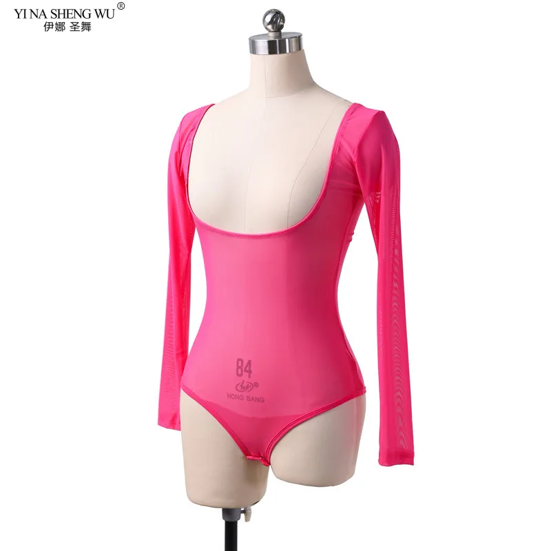 Danza del ventre manica lunga aderente garza Top Sheer Pure Mesh magliette costumi di danza del ventre per adulti vestito da ballo body busto aperto