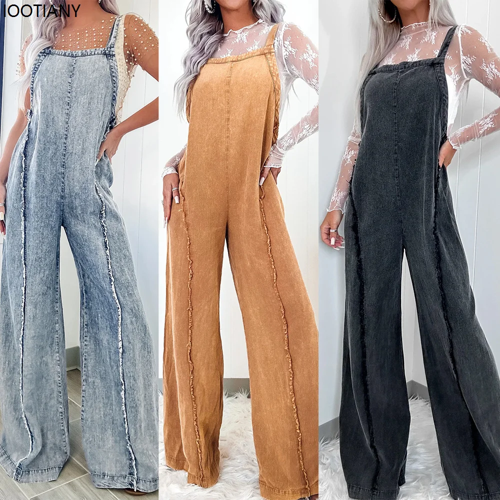 Women's Jumpsuits Retro Jumpsuits Wide-leg Jeans Loose Jumpsuits Washed And Ripped Overalls Floor-length Long Street Overalls