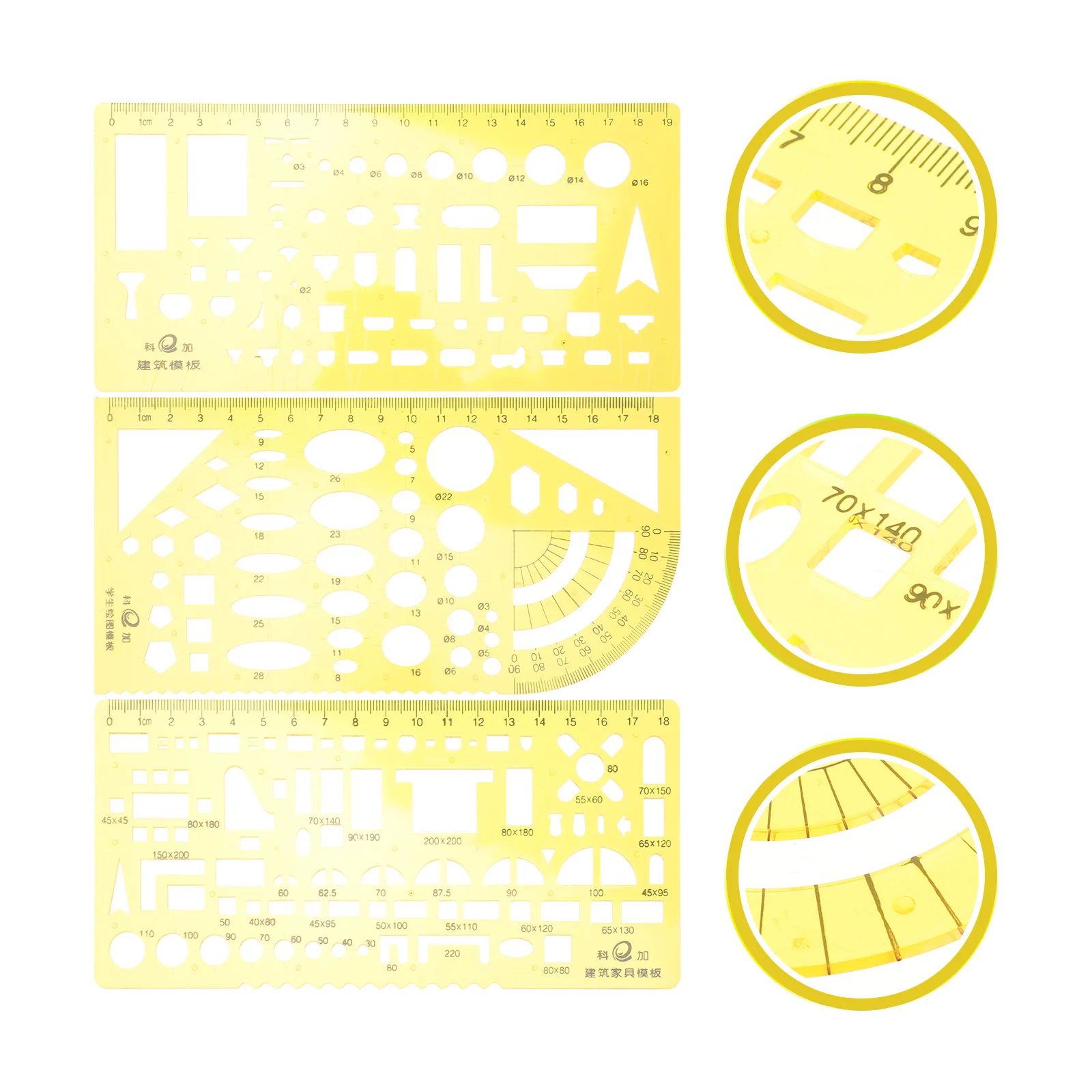 مجموعة واحدة من استنسل هندسي، مسطرة دائرية شفافة، لوازم المعماري، استنسل رسم للرسم، استنسل هندسي