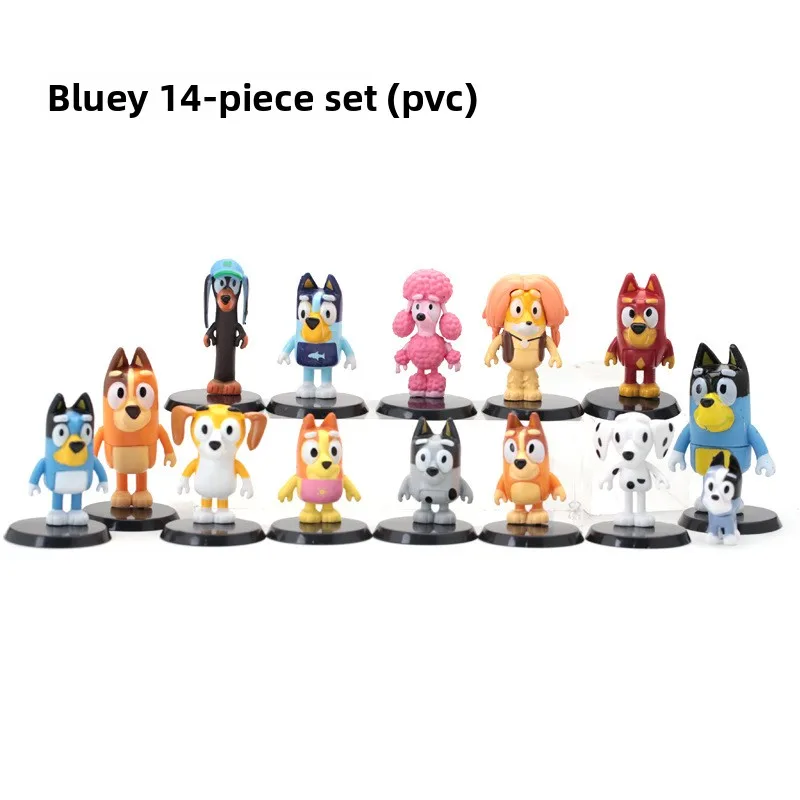 Bluey Bingo, Set de 14 Mini Figuras de Acción, Muñecos de Anime, Regalo de Cumpleaños para Niños, Colección, Articulaciones Móviles, Modelo de Juguete