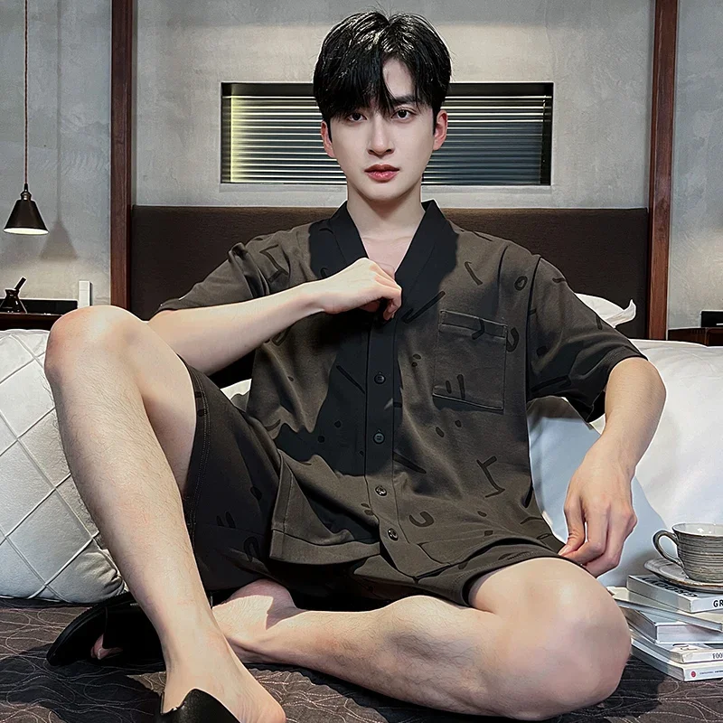 일본 기모노 잠옷 남성용 여름 반팔 반바지 코튼 잠옷 어린 소년 카디건 홈 의류 Hombre Pajamas