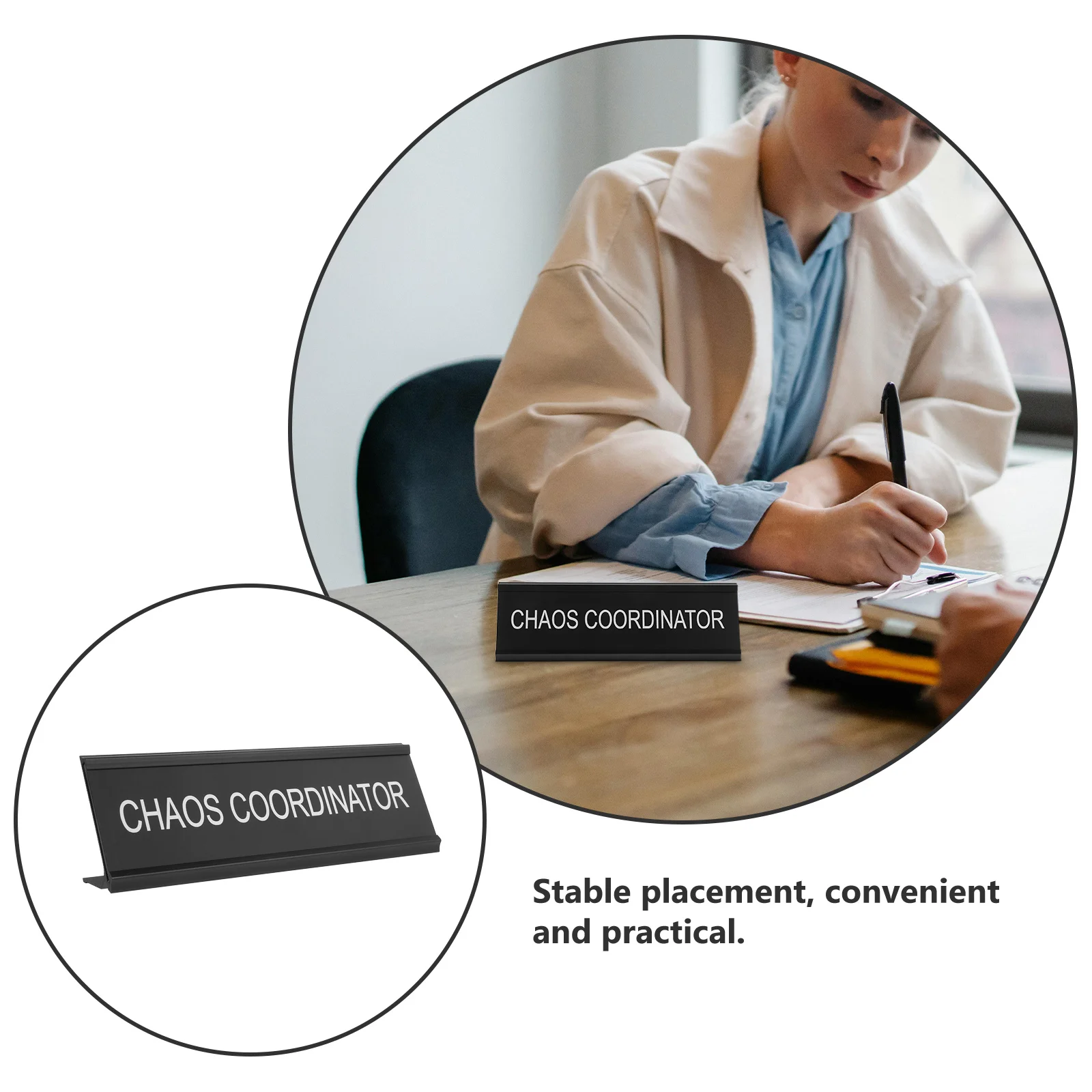 Rustic Office Sign L Shaped Desk Plaque for Women Funny Chaos Coordinator Name Plate Decor Home Office Supplies Aluminum Alloy