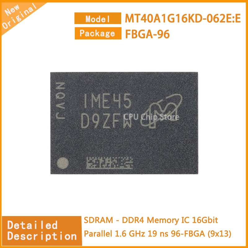 5Pcs/Lot  New Original   MT40A1G16KD-062E:E  MT40A1G16  SDRAM - DDR4 Memory IC 16Gbit Parallel 1.6 GHz 19 ns 96-FBGA (9x13)