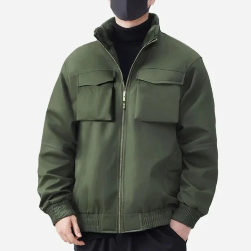 

Business Casual Cargo Jackets Man Winter Fleece Lined Tactical Jacket Windproof Multiple Pockets Men Outdoor Workwear Cargo Coat