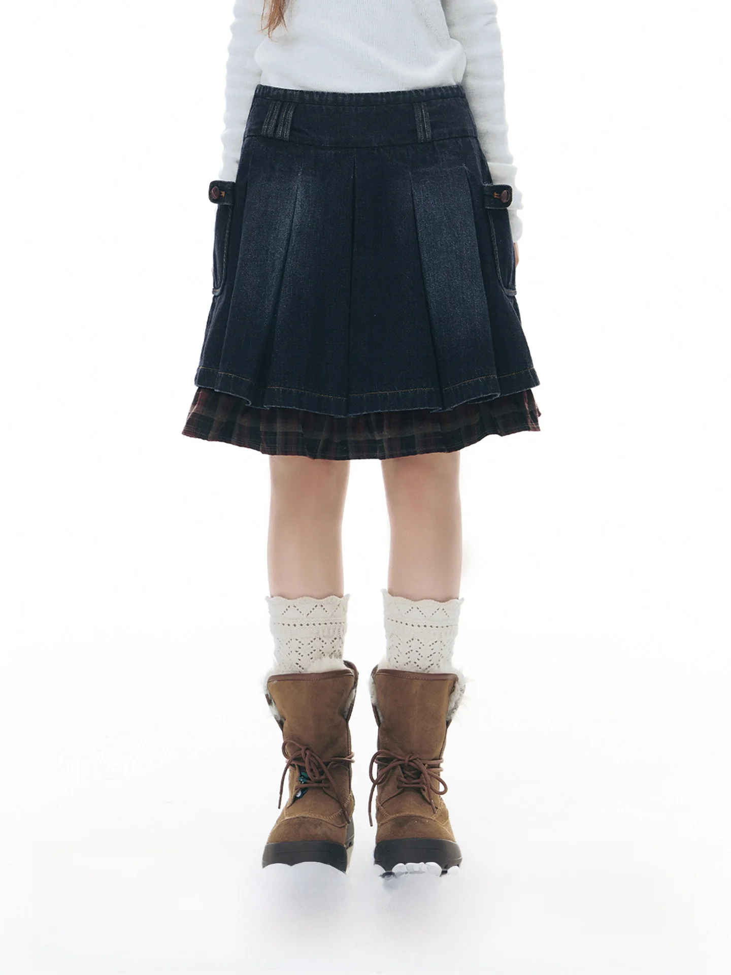 

Winter Wide Waist Design Women's Skirt Takeanap Original Patchwork Red id Denim Skirt Casual Cotton Gingham Skirt