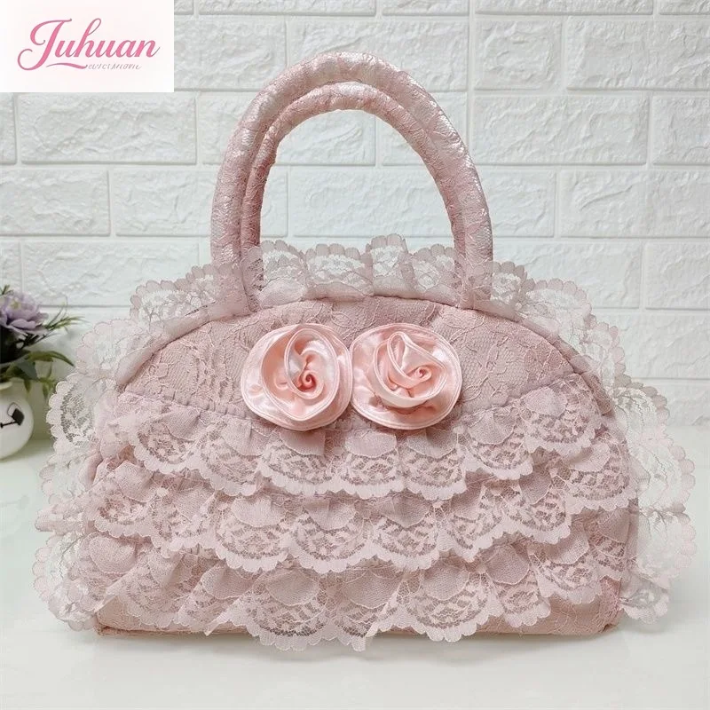 

2024, весна-лето, новая ретро-сумка в стиле Лолиты, кружевная сумка с розами, украшенная розами, элегантная женская сумка в стиле принцессы, повседневные объемные сумки