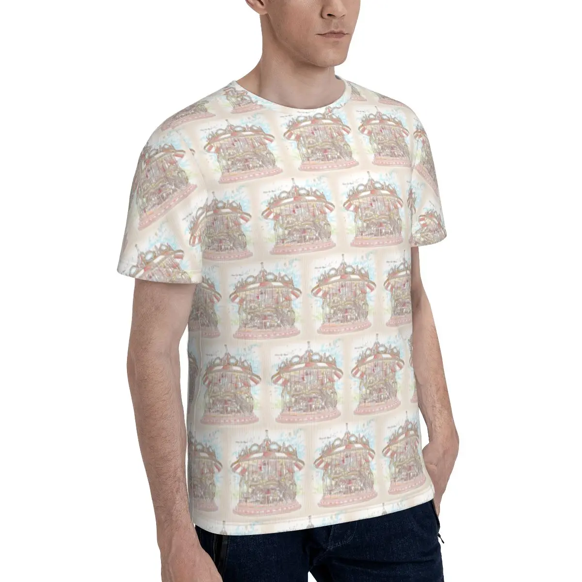 Pastel Circus Carousel T-Shirt for Men Cotton T Shirts Men's Short Sleeve O-Neck Summer Clothes Tops