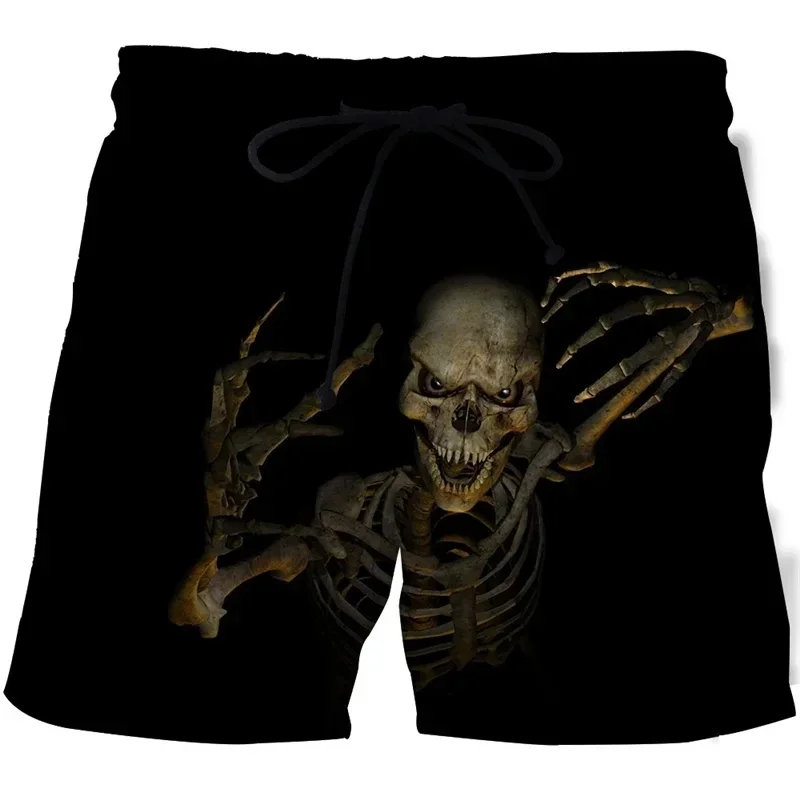 Summer Beach Shorts For Men 3D Printed Flower Skull Board Short Exercise Gym Swim Shorts Quick Drying Swimsuit Surfboard Pants