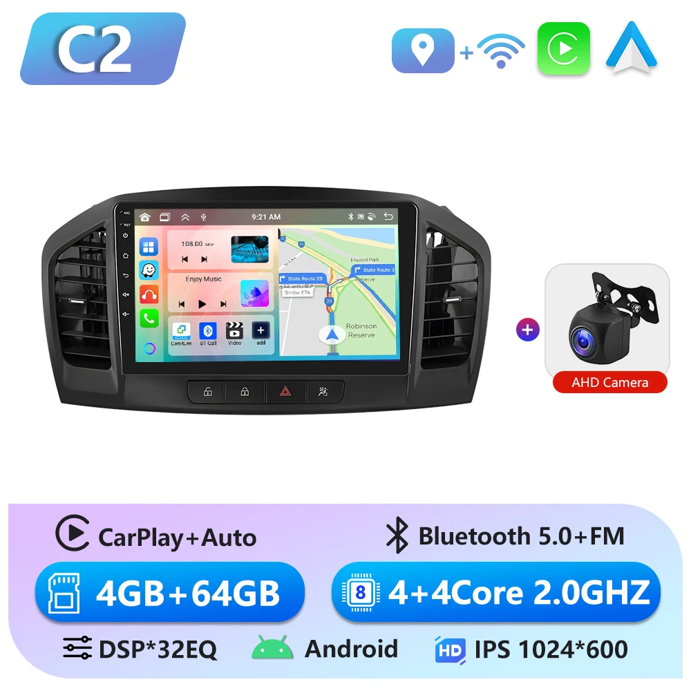 Podofo 6 + 128G Autoradio Voor Buick Regal 2009-2013/Opel Insignia 2008-2012 Draadloze CarPlay Android Auto Intelligente Systemen