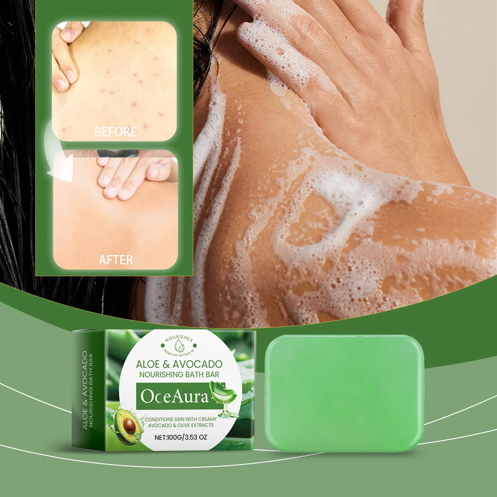 OceAura Avocado Nourishing Bath Bar Calming and Soothing Soap Gently Cleanse the Skin, Helping to Remove Dirt and Excess Oil