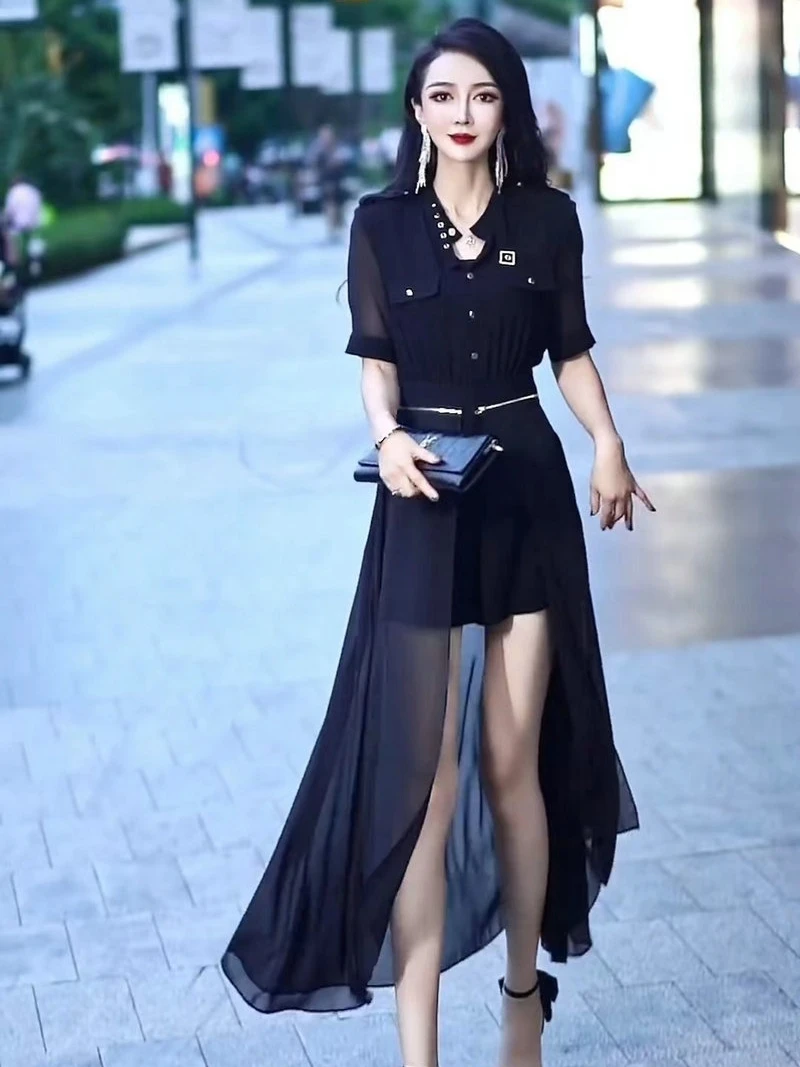 

High-End Faionable ort Sve Rer Skirt Set Women's Premium Chiffon Two-Piece Suit Luxury Commute High Waist orts