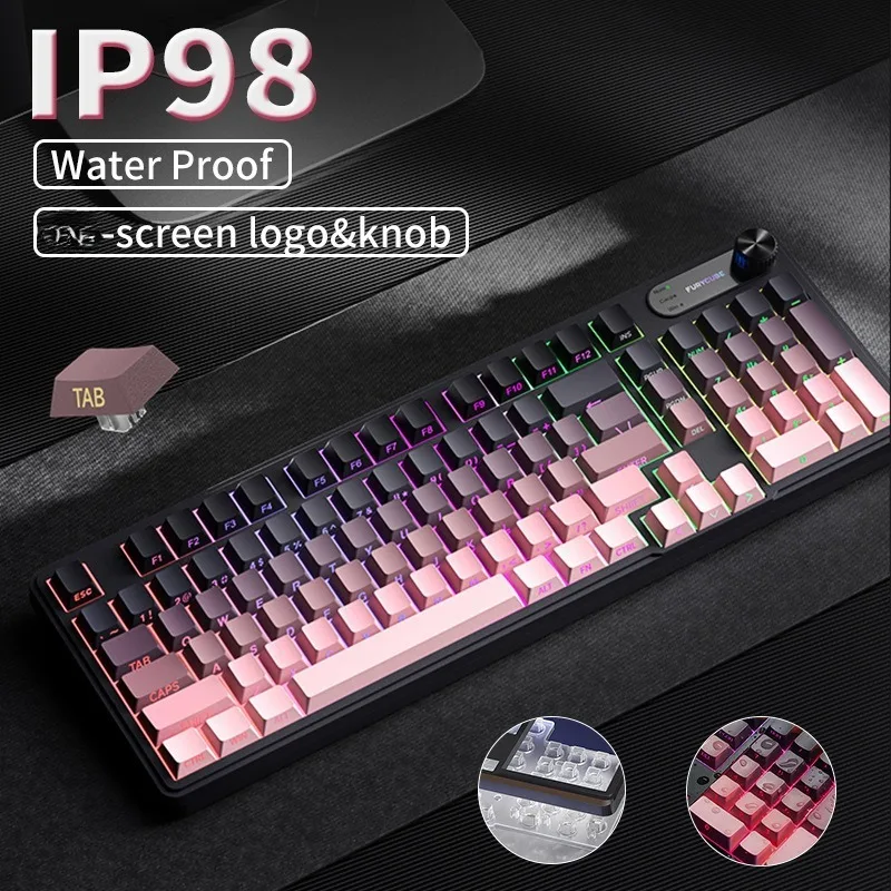 RGB IP98 teclado low profille gaming membrane keyboard mechanical feel waterproof e-sports cable silent three-mode connection