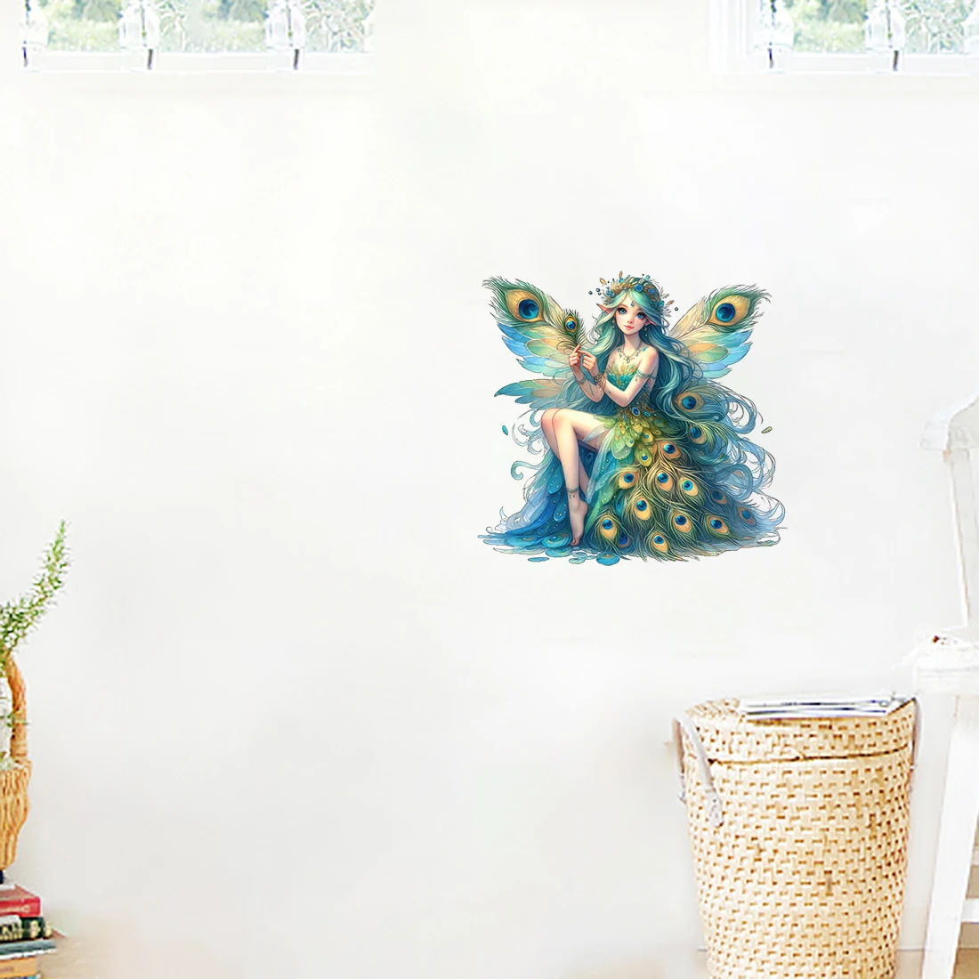 Three Ratels QA46  Elegant Peacock Elf Cartoon Wall Stickers for Home Decoration Waterproof Car Body decals