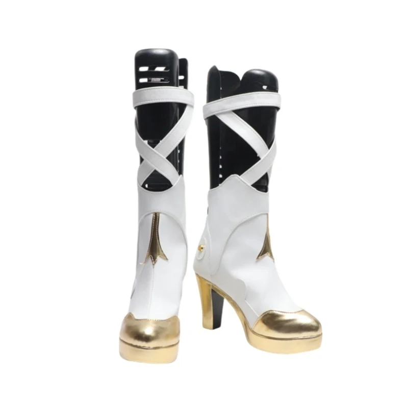 Nikke a deusa da vitória dorothy cosplay sapatos halloween carnaval festa menina feminino bonito branco botas de couro do plutônio