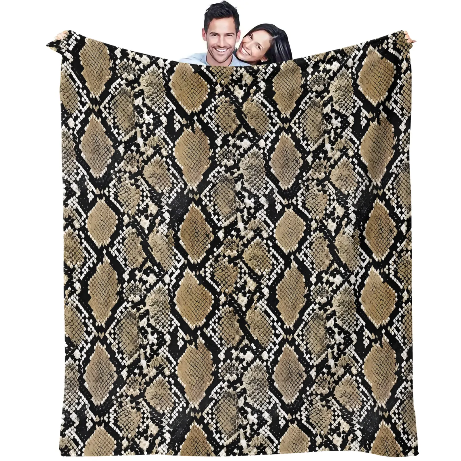 Vintage Snake Skin Print Flannel Throw Blanket Animal Skin Pattern Soft Plush Blanket Warm Cozy Sofa Bed Couch Travel Camping