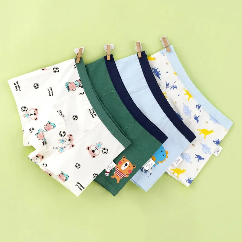 

4PCS Kid Cotton Soft Antibacterial Panties for Boy Thin Breathable Knickers Baby Cartoon Print Briefs 3+y Young Child Underwears