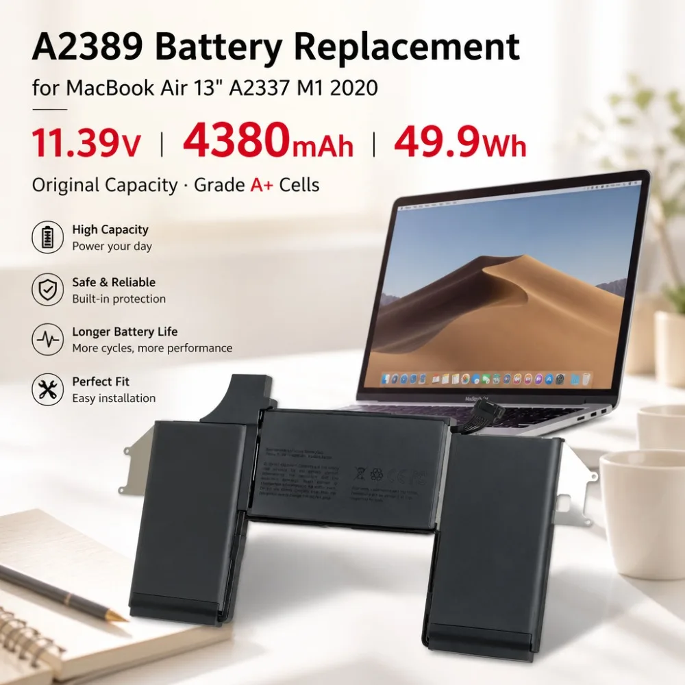 11.39V 4380mAh 49.9Wh Replacement A2389 Battery for MacBook Air 13 inch A2337 M1 2020 Laptop Battery EMC 3598