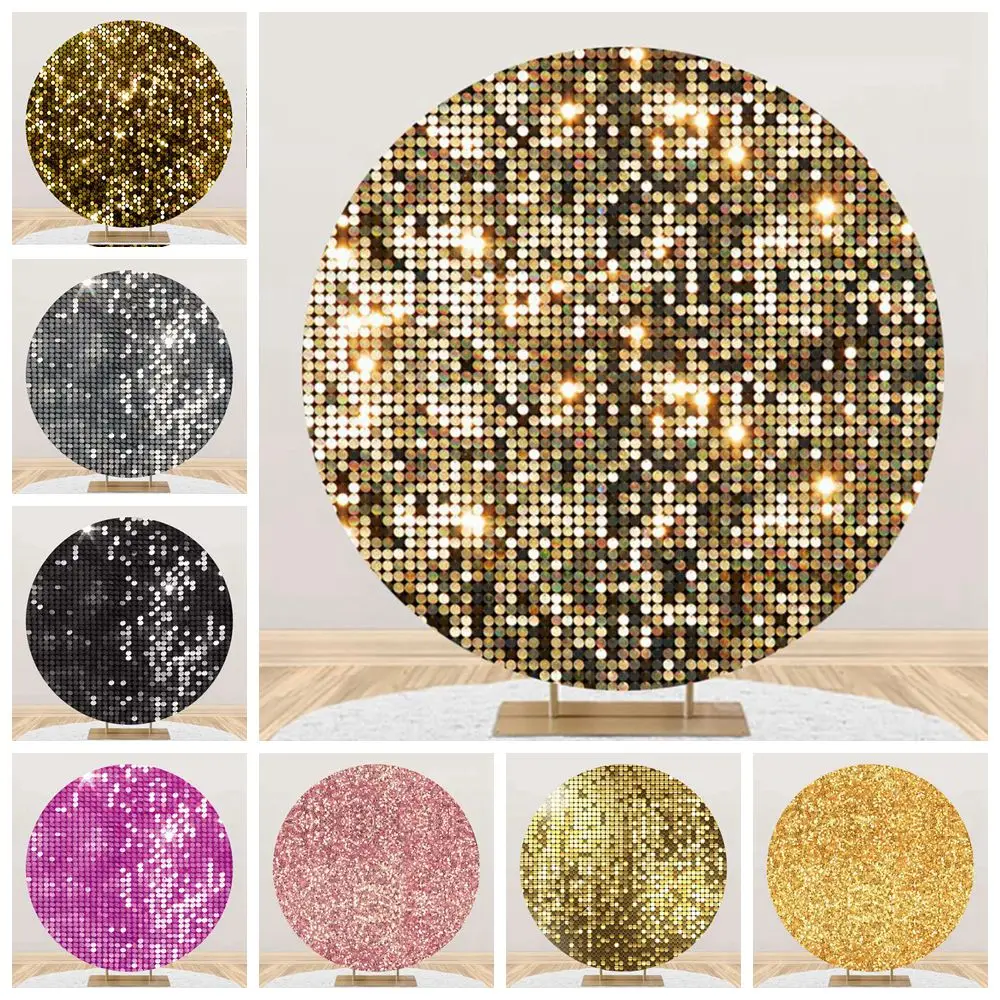 

Glitter Bokeh Round Backdrop Cover Gold Silver Black Shiny Sequins Adult Baby Birthday Party Wedding Photography Background