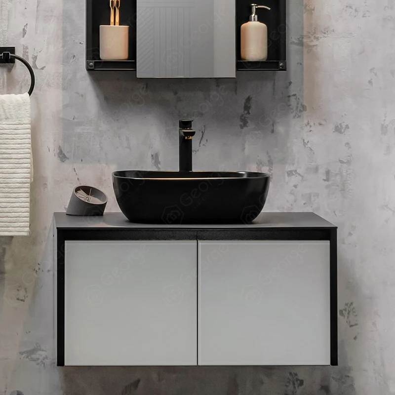 Wall hung Factory Modern Bathroom Vanity Single Sink Cabinet In Aluminum finish with Mirror Vanity Cabinet