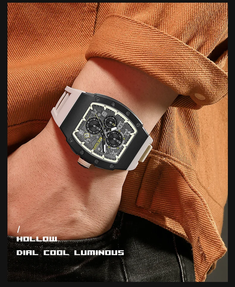 New Men's Sports Watch Luxury Brand Barrel Design Waterproof Clock Stainless Steel Watch Fashion Rectangular Men's Watch