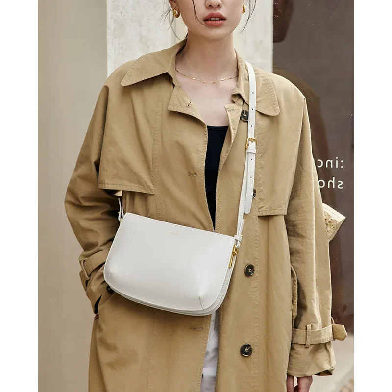 Korean Style 3 Layer Multi-pockets Split Leather Women Shoulder Handbag Casual Versatile Female Underarm Crossbody Saddle Bag