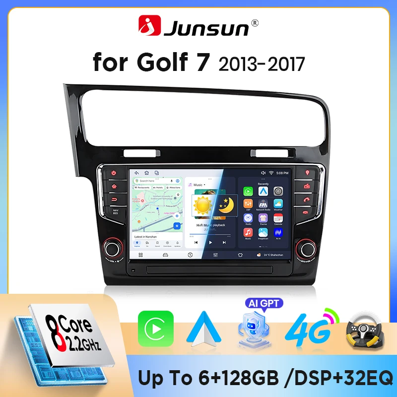 Autoradio Android Junsun 9" per Volkswagen VW Golf 7 2013-2017 con Canbus integrato, CarPlay e Android Auto wireless, navigazione GPS, DSP, radio FM RDS, WiFi, Bluetooth, vivavoce, Mirror Link,