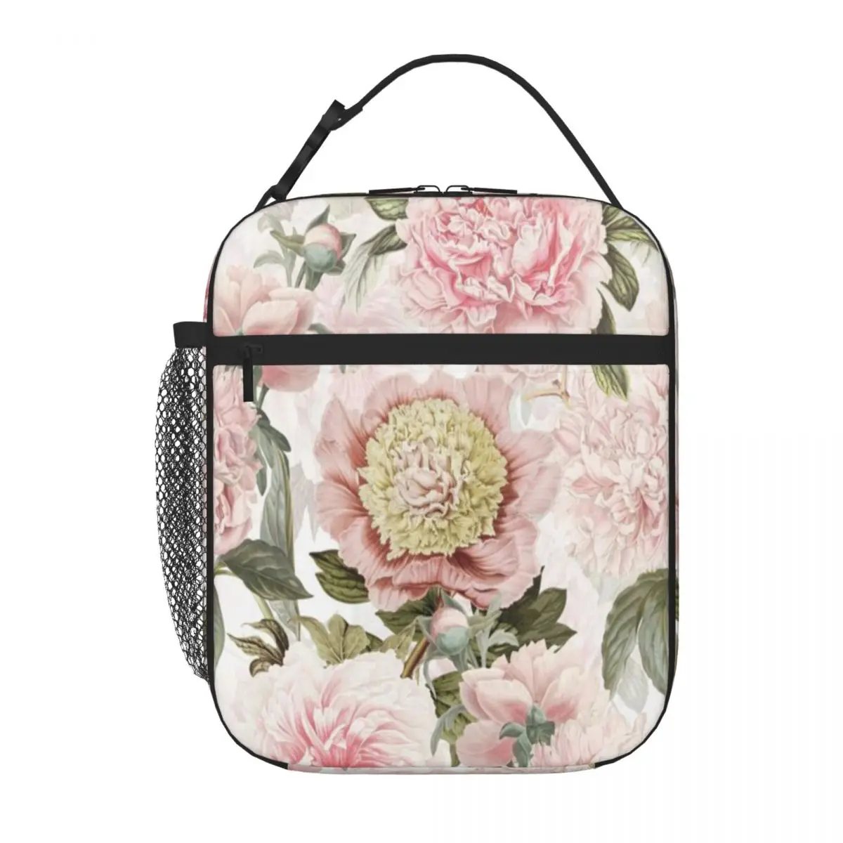 Hot Sale Vintage Botanical Blush Peony Flowers Botanical Garden Pattern Rugged Lunch Box Bag Hospital Visiting Bento Bag
