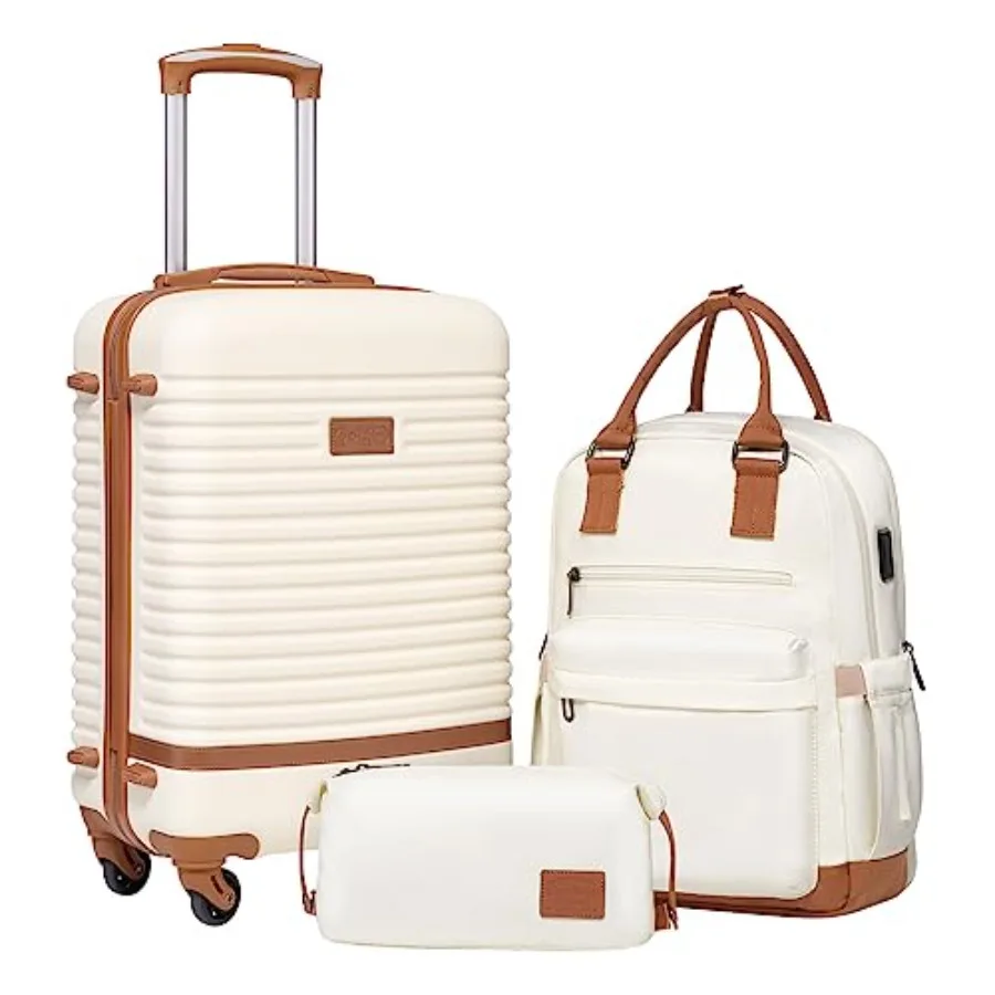 

3 Piece Luggage Set White Hardshell Spinner Wheels Lightweight Carry On Travel TSA Lock Suitable for Airplane Use