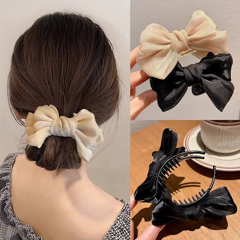 Süße Haarspange mit Schleife aus Samt, Große Haarklammer für Pferdeschwanz, Elegantes Damen-Haarschmuck in Unifarben, Geschenk für Mädchen