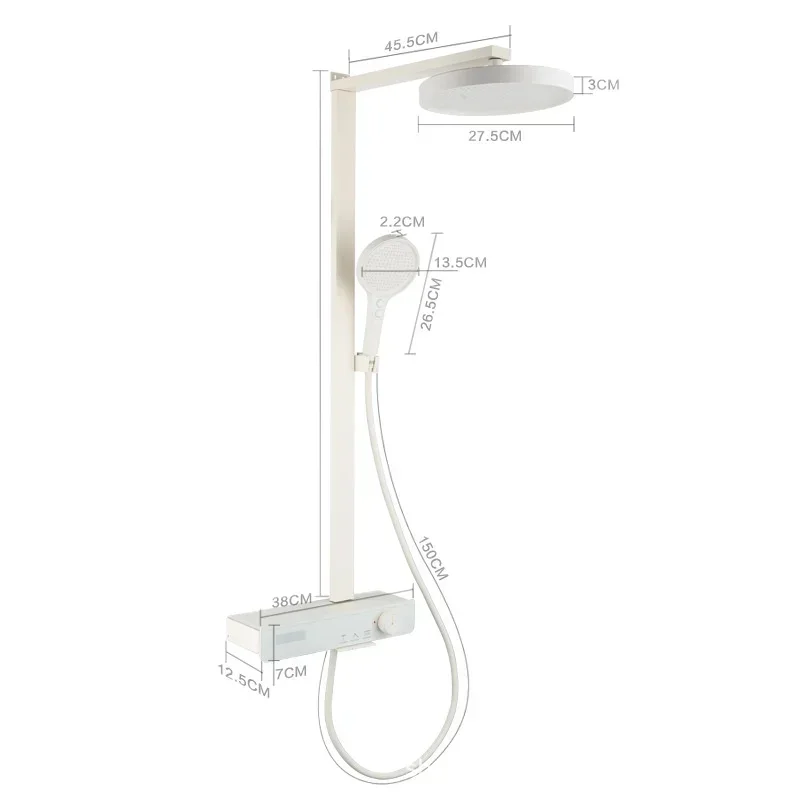 

Q5 milk white gun gray wall square pole, minimalist large storage shower set, homestay and villa home shower