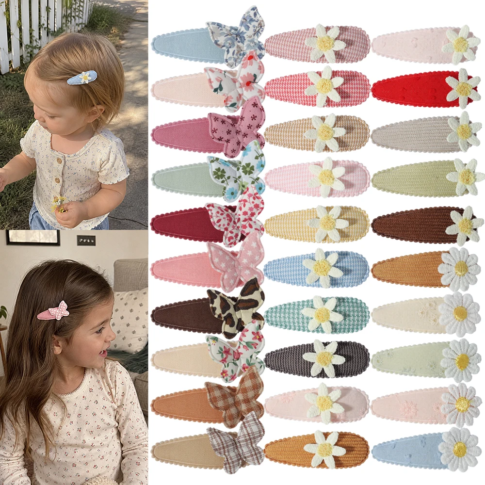 10PCS Fabric Prick Ball BB Clip with Small Daisy and Butterfly Children's Side Clips Girls Teenagers Daily Wear Hair Accessories