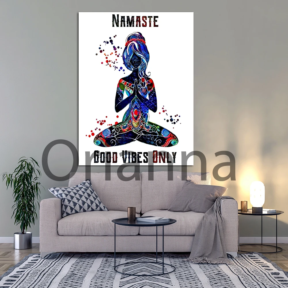 Namaste Yoga Art Good Vibes Print Yogini Lotus Pose Yoga Poster Spiritual Wall Art Wall Decor Meditation Yoga Goddess Zen Art